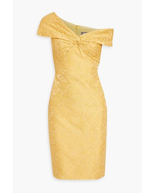 THEIA Yellow Dillan minikleid aus cloqué mit asymmetrischer schulterpartie