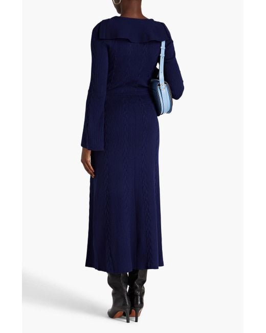 Sandro Blue Cable-knit Midi Dress