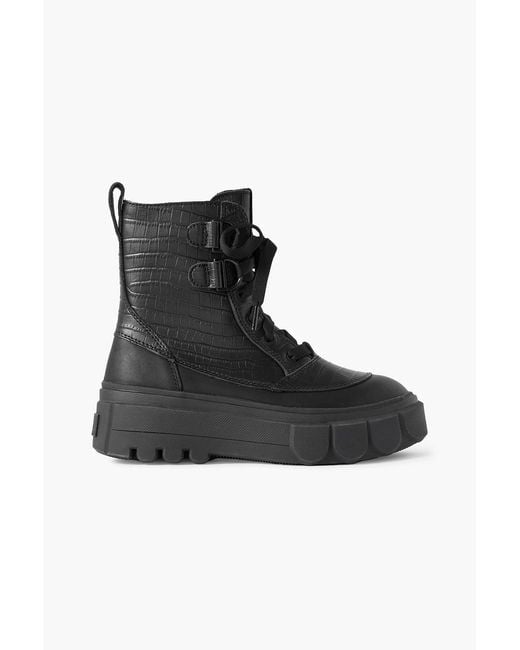 Sorel Black Caribou Smooth And Croc-Effect Leather Ankle Boots