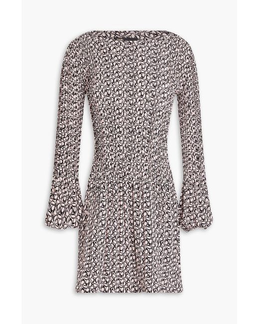 Maje Gray Pleated Printed Twill Mini Dress
