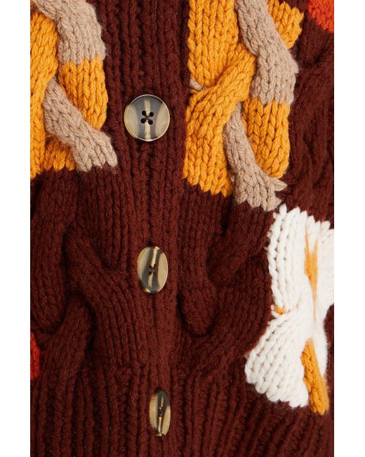 REMAIN Birger Christensen Red Cable-knit Wool-blend Cardigan