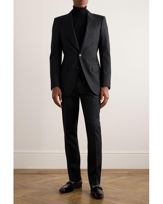 Tom Ford Black Dyylan Slim-Fit Pinstriped Metallic Wool-Blend Twill Suit Jacket for men