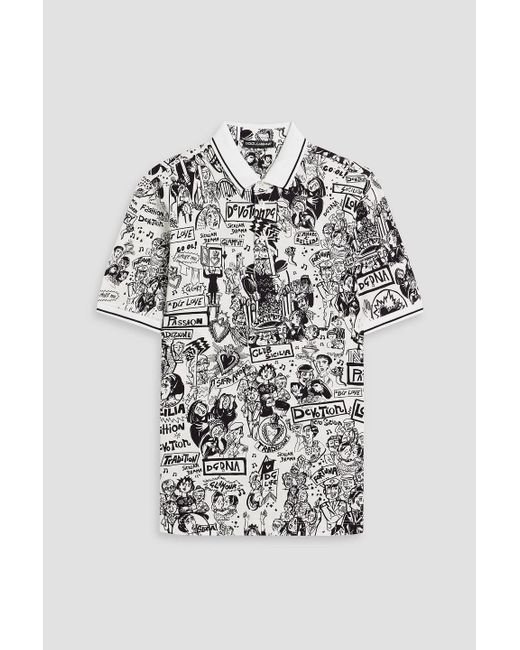 Dolce & Gabbana Black Printed Cotton-piqué Polo Shirt for men