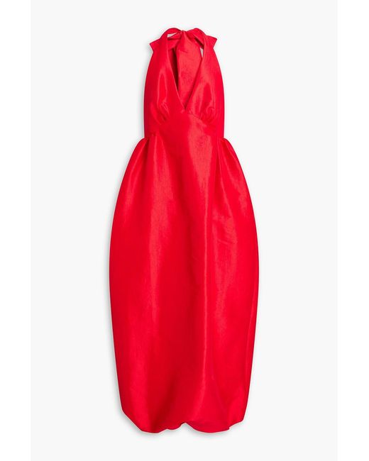 Kika Vargas Red Ivy Taffeta Halterneck Midi Dress