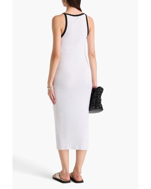 James Perse White Ribbed Linen-Blend Jersey Midi Dress