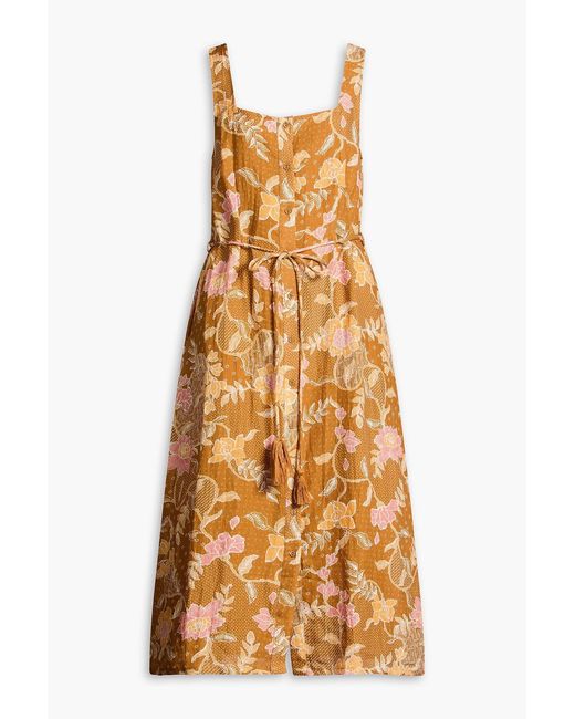 HANNAH Metallic Paloma Printed Linen Midi Dress
