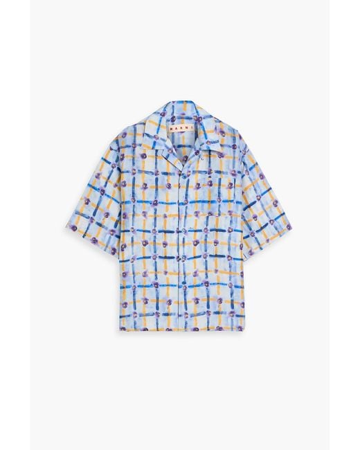 Marni Blue Printed Silk Shirt for men