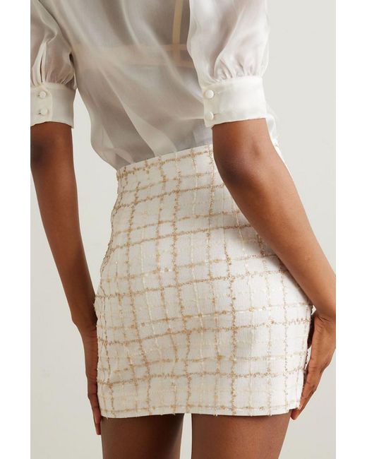 Alessandra Rich Natural Checked Sequin-embellished Metallic Tweed Mini Skirt