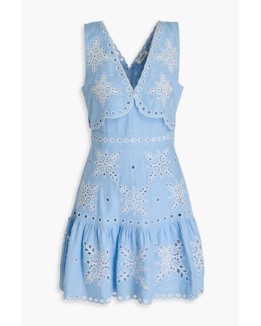 Sandro Blue Gerafftes minikleid aus einer leinenmischung mit lochstickerei