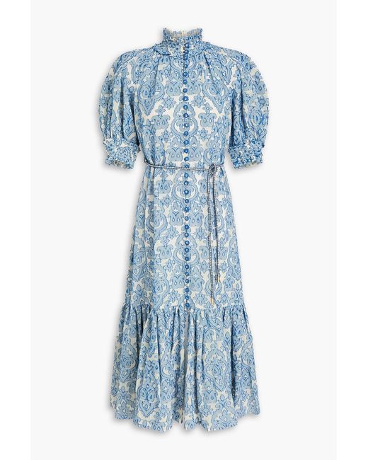 Zimmermann Blue Wylie Fil Coupé Cotton Midi Dress