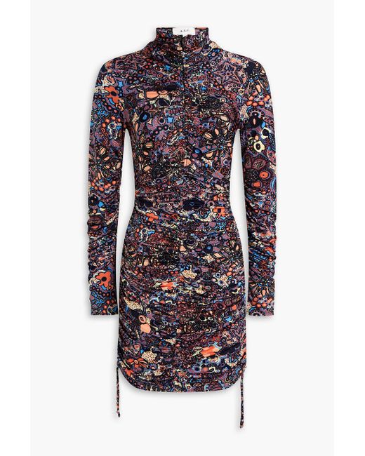A.L.C. Multicolor Nolan Ruched Printed Jersey Mini Dress