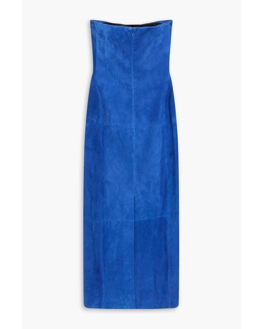 Gabriela Hearst Blue Ivara Strapless Suede Maxi Dress