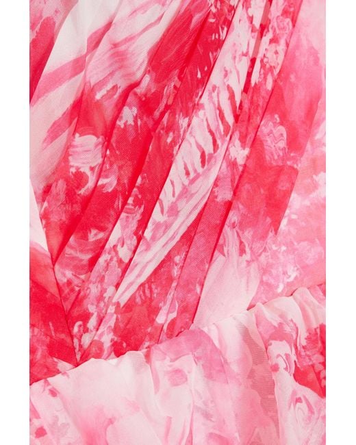 Marchesa Pink Tiered Printed Chiffon Gown