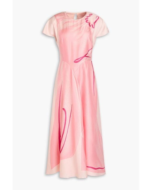 Roksanda Pink Printed Silk-twill Midi Dress