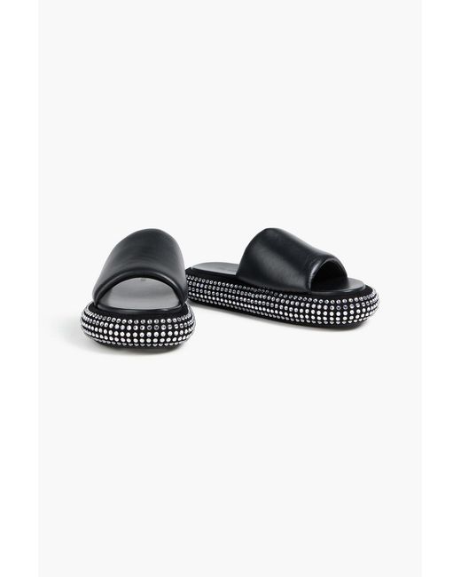 J.W. Anderson Black Crystal-Embellihsed Leather And Suede Platform Slides