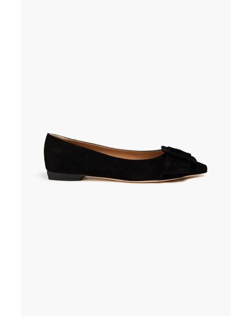 Sergio Rossi Black Buckled Suede Point-toe Flats
