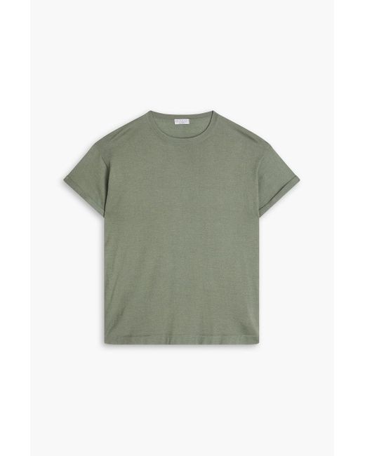 Brunello Cucinelli Green Metallic Cashmere-blend Jersey T-shirt