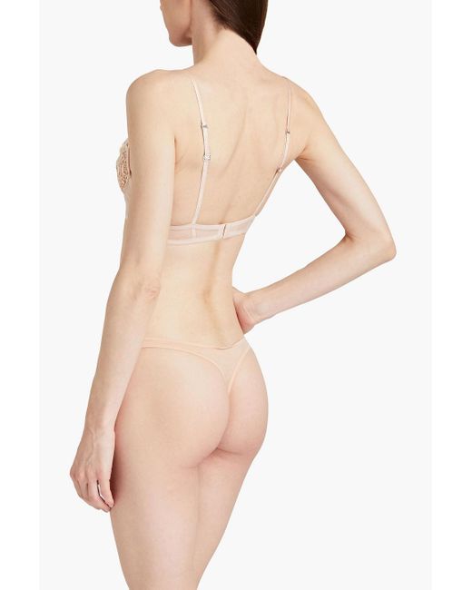 La Perla White Lace And Stretch-tulle Low-rise Thong