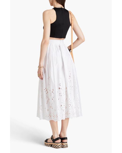 Chloé White Broderie Anglaise Cotton Midi Skirt