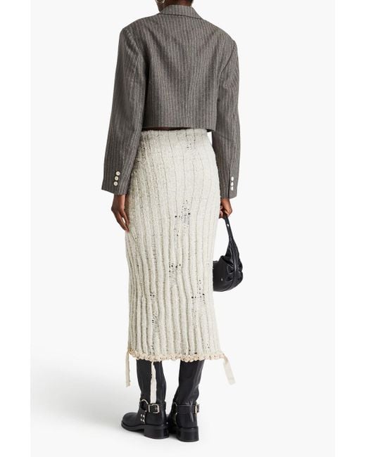 Acne White Distressed Ribbed Wool-blend Midi Skirt