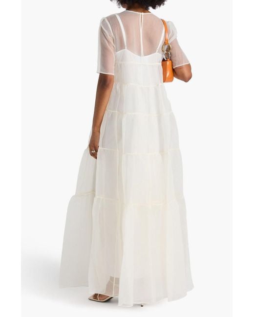 Staud Natural Hyacinth Gathered Organza Midi Dress