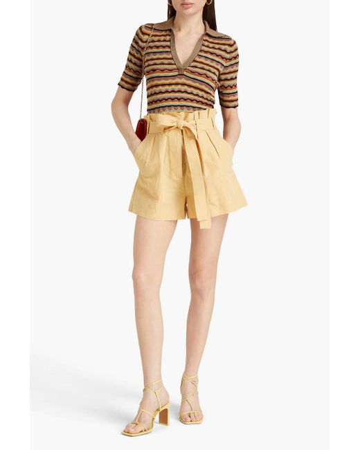 Ulla Johnson Brown Felix Metallic Crochet-knit Silk-blend Polo Top