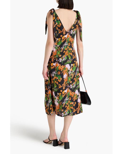 Stine Goya Black Naima Floral-Print Tencel-Blend Satin-Crepe Midi Dress
