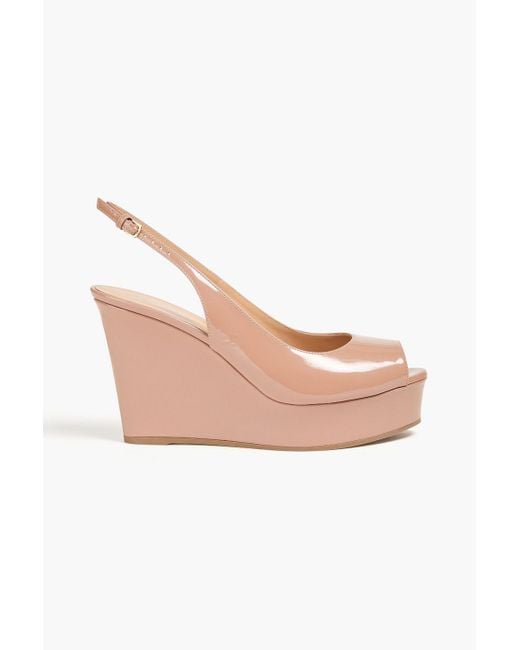Sergio Rossi Pink Patent-Leather Wedge Slingback Sandals