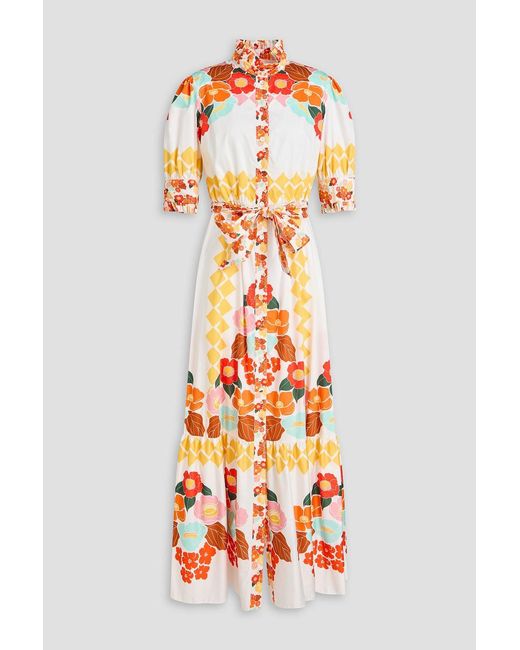 Borgo De Nor White Marnia Belted Floral-Print Cotton-Poplin Maxi Shirt Dress