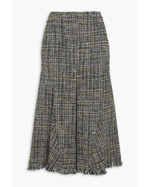 Erdem Gray Pleated Frayed Bouclé-tweed Midi Skirt