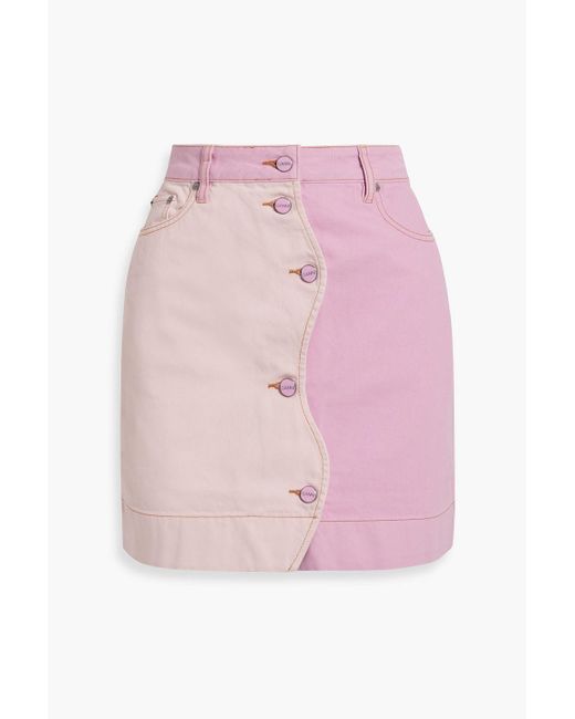 Ganni Pink Two-tone Denim Mini Skirt