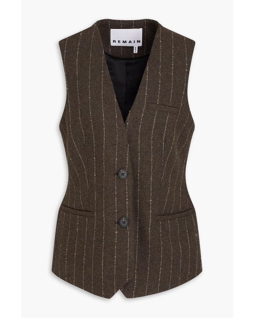 REMAIN Birger Christensen Brown Pinstriped Wool-blend Tweed Vest