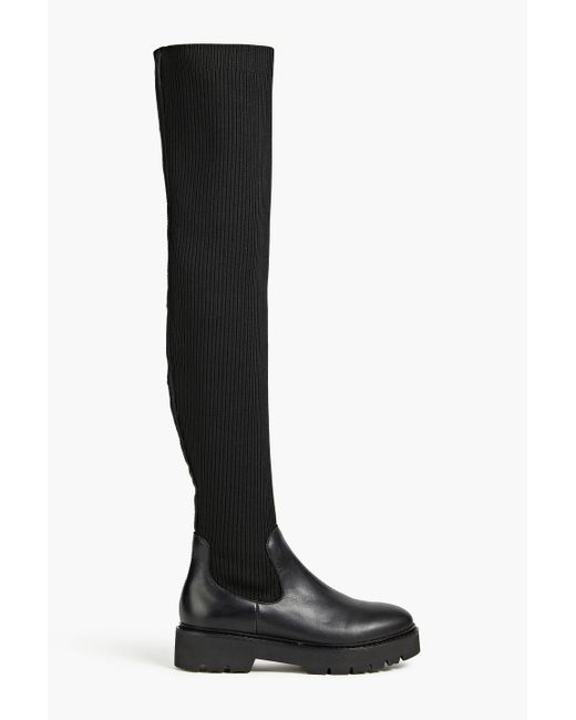 Claudie Pierlot Black Stretch-knit And Leather Knee Boots