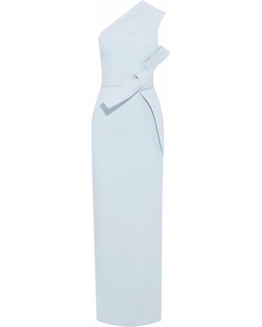 Rachel Gilbert Juno One-shoulder Belted Crepe Gown Sky Blue