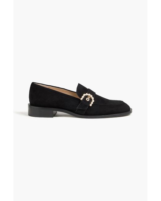 Stuart Weitzman Black Piper Embellished Suede Loafers