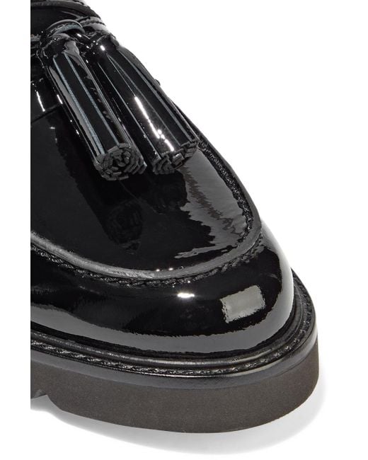 Stuart Weitzman Black Tasseled Patent-leather Loafers