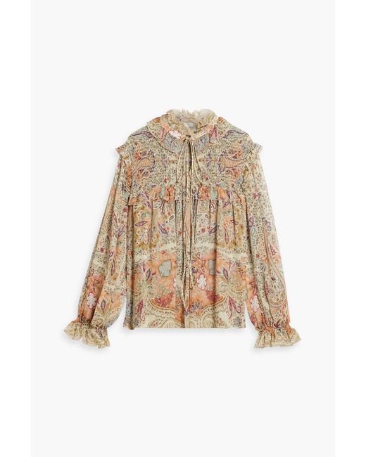 Etro Natural Bluse aus seiden-georgette mit paisley-print und rüschen