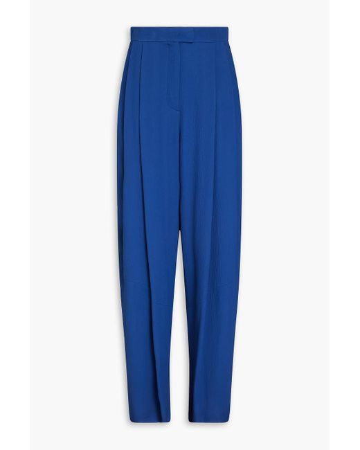 Emporio Armani Blue Pleated Crepon Tapered Pants