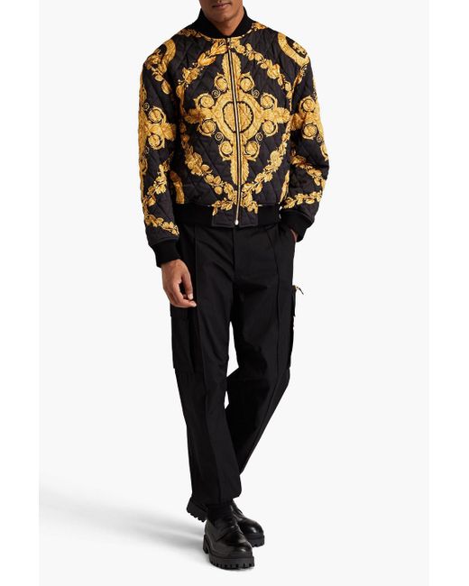 Versace Black Quilted Printed Satin-twill Bomber Jacket for men