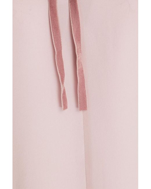 RED Valentino Pink Velvet-trimmed Silk-crepe Blouse
