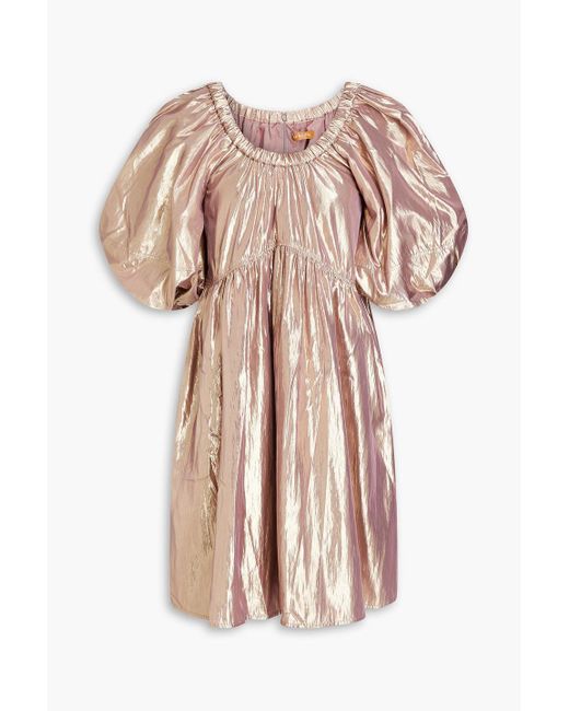 Rejina Pyo Pink Terry Gathered Lamé Mini Dress