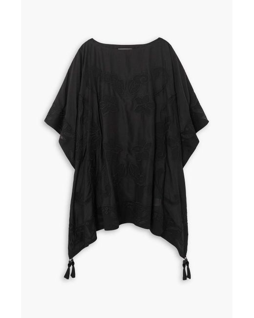 Tory Burch Black Kaftan aus voile aus einer baumwoll-seidenmischung mit stickereien
