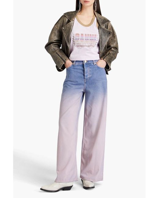 Ganni Blue Dégradé High-rise Wide-leg Jeans
