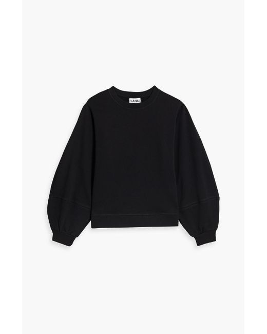 Ganni Black Embroidered Cotton-blend Fleece Sweatshirt
