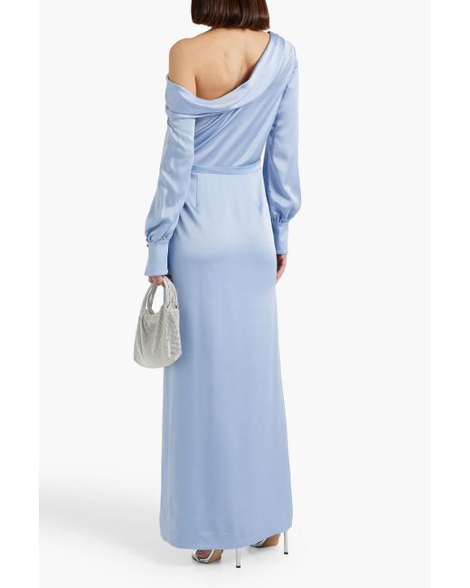 Jonathan Simkhai Blue Cam One-Shoulder Satin-Crepe Maxi Dress