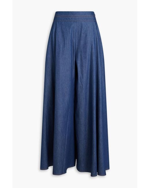 Palmer//Harding Blue Clarity Cotton-Chambray Wide-Leg Pants