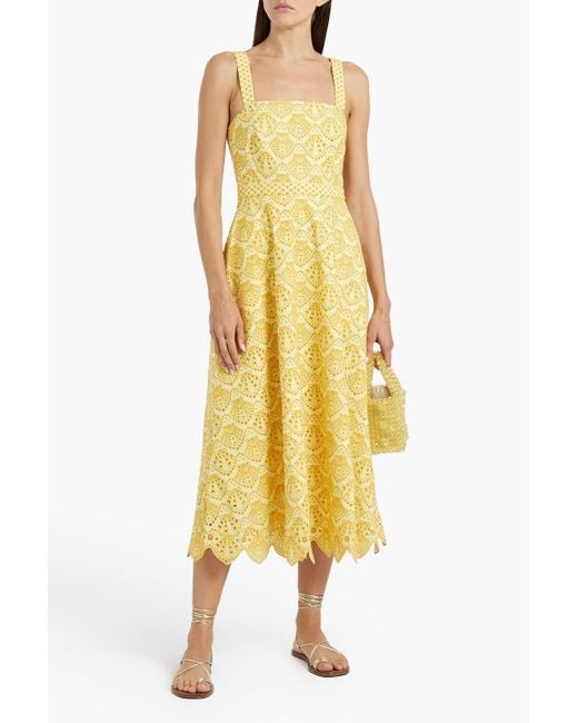 Saloni Yellow Aubrey Broderie Anglaise Cotton Midi Dress