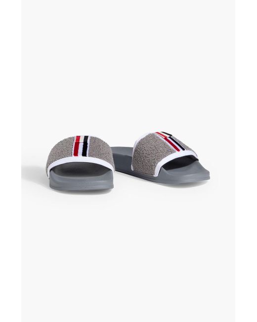 Thom Browne Gray Striped Terry Slides for men