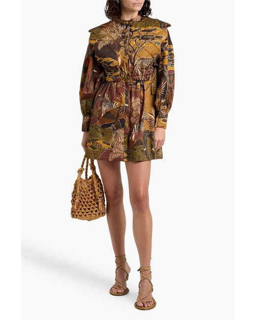 Farm Rio Metallic Quilted Printed Cotton-Poplin Mini Dress