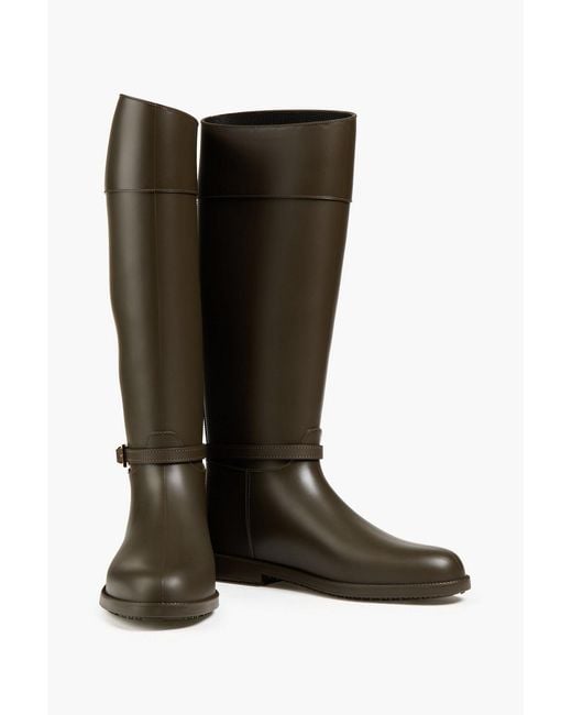 Sergio Rossi Brown Buckled Rubber Rain Boots